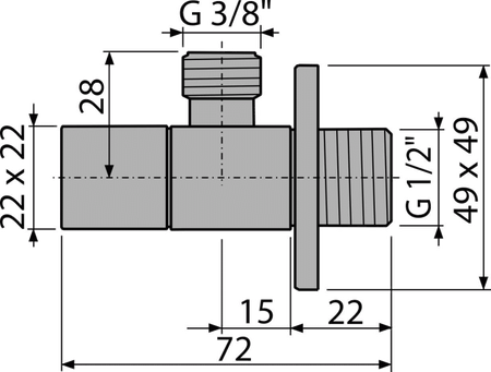 Zawór kątowy 1/2"×3/8", kwadratowy