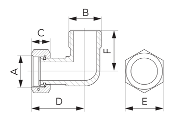 Półsrubunek kątowy z uszczelnieniem płaskim, nakrętno-wkrętny 3/4"x3/4"