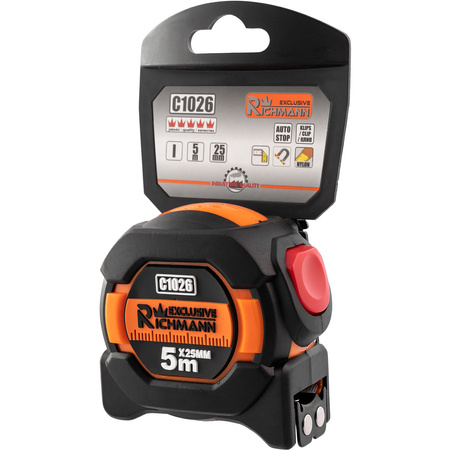 MIARA ZWIJANA 5M/25MM, AUTOSTOP, DWUSTRONNA PODZIAŁKA, KLASA I