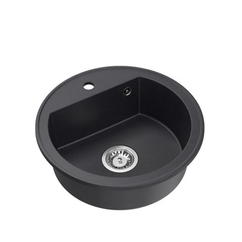Zlewozmywak granitowy JOHNNY 210 – jednokomorowy, wpuszczany, black dotted/elementy stalowe, Quadron