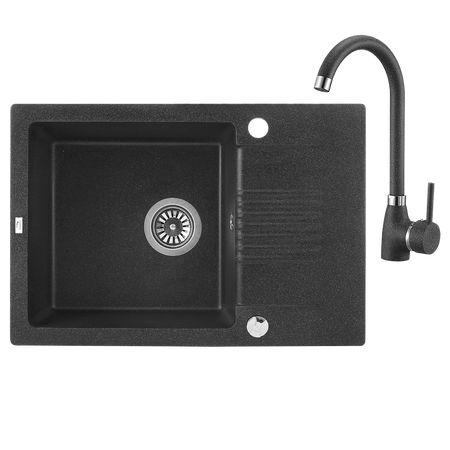 Celia - zlewozmywak 1-komorowy z półociekaczem z baterią granitową z wylewką U