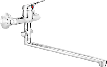 Bateria umywalkowa ścienna z wydłużoną wylewką - podłączenie na wąż obrotowa chrom Lobo BYU 056M