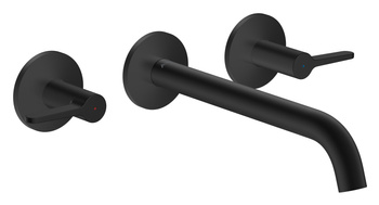 AX One 3-otworowa bateria umywalkowa z uchwytami jednoramiennymi i wylewką 220 mm, ścienna, podtynkowa, Czarny Matowy