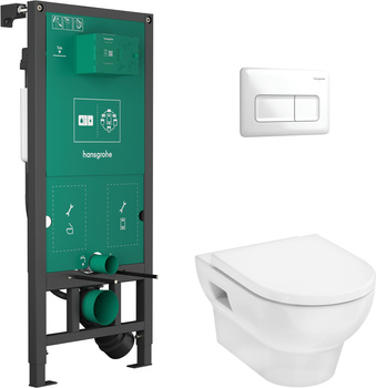 HG GladeLake S Zestaw stelaż podtynkowy iFrame z przyciskiem iFrame Original Q i miską WC GladeLake z deską WC, Biały