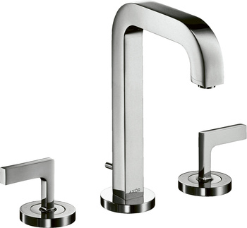AX Citterio 3-otworowa bateria umywalkowa 170 z uchwytami jednoramiennymi, wylewką 140 mm, rozetami i kompletem odpływowym z cięgłem, Chrom