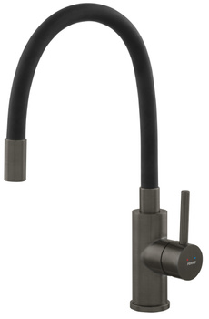 ZUMBA INOX, bateria zlewozmywakowa stojąca z elastyczną wylewką, stal szlachetna, gun metal