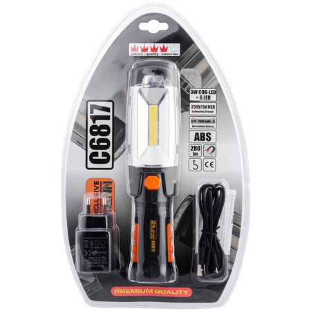LAMPA AKU. 3W + 6 LED, OBROTOWA 360* MAGNETYCZNA