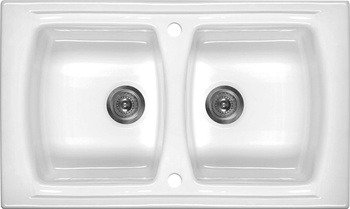 Zlewozmywak ceramiczny 2-komorowy biały stal ZCL 620N