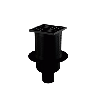 Kratka ściekowa 105×105/50 mm, odpływ pionowy, kratka nierdzewna, czarny-mat, kombinowany syfon SMART