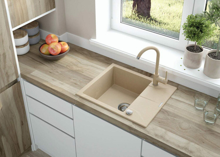 Zlewozmywak granitowy 1-komorowy z ociekaczem alabaster stal ZQN A11A