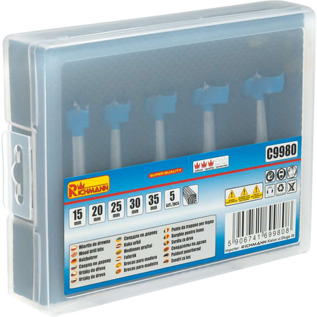 WIERTŁA FREZY DO DREWNA 15-35 MM 5 ELEM.