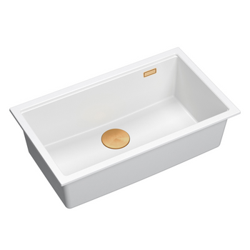 Zlewozmywak granitowy LOGAN 110 – jednokomorowy, wpuszczany, snow white/elementy miedziane, Quadron