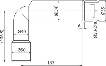 Kolano odpływu DN50/40