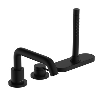 HG Tecturis S 3-otworowa jednouchwytowa bateria na brzeg wanny, sBox, Czarny Matowy