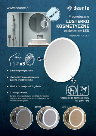 Lusterko kosmetyczne magnetyczne - podświetlenie LED chrom ADR 0821