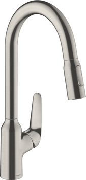 HG Focus M42 Jednouchwytowa bateria kuchenna 220, wyciągana wylewka, 2jet, Stal Szlachetna Finish