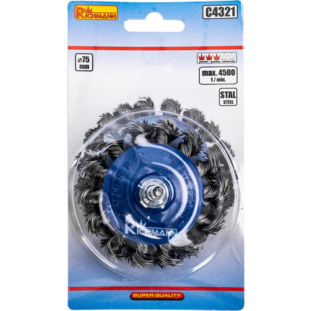 SZCZOTKA DO WIERT. STOŻKOWA 75 MM DRUT SKRĘTNY