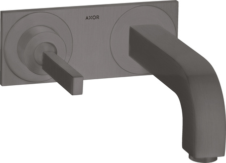AX Citterio Jednouchwytowa bateria umywalkowa z uchwytem Pin, wylewką 220 mm i płytką, ścienna, podtynkowa, Czarny Chrom Szczotkowany