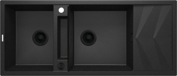 Zlewozmywak granitowy magnetyczny 2-komorowy z ociekaczem grafit metalik nero ZRM G213