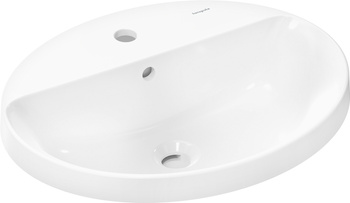 HG Xuniva D Umywalka wpuszczana w blat 550/450 z otworem na baterię, z przelewem, SmartClean, Biały