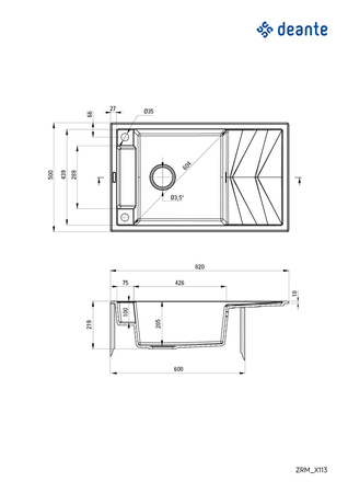 Zlewozmywak granitowy magnetyczny 1-komorowy z ociekaczem szary metalik stal ZRM S113