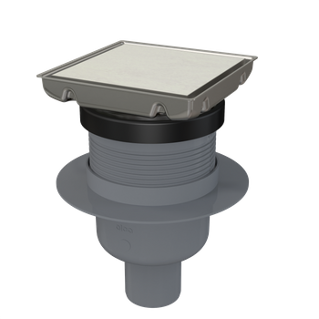 Kratka ściekowa 130×130 mm odpływ pionowy, dwustronna kratka nierdzewna, syfon mokry