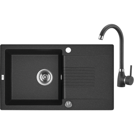 Celia - zlewozmywak 1-komorowy z ociekaczem z baterią granitową z wylewką U