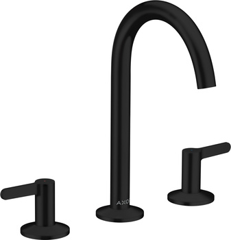 AX One 3-otworowa bateria umywalkowa 170 z kompletem odpływowym Push-Open, Czarny Matowy