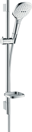 HG Raindance Select E Zestaw prysznicowy 120 3jet EcoSmart z drążkiem 65 cm i mydelniczką, Biały/Chrom