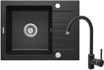 Zlewozmywak granitowy z baterią 1-komorowy z ociekaczem obrotowa grafit, chrom grafit Zorba ZQZA211A