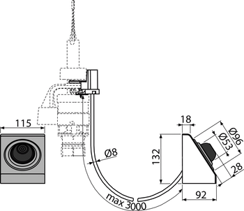 Zdalne pneumatyczne spłukiwanie – nożne, metal, zabudowa: na ścianę