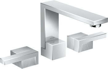 AX Edge 3-otworowa bateria umywalkowa 130 z kompletem odpływowym Push-Open, szlif diamentowy, Chrom