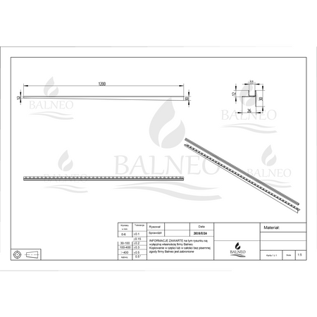 Listwa spadkowa do szkła lewa 120 cm złota