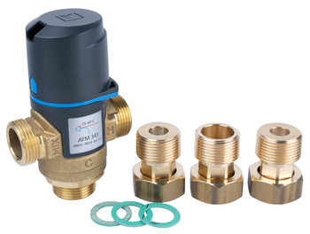 Zestaw termostatycznego zaworu mieszającego ATM 343, DN15, G3/4", 35÷60°C, Kvs 1,6 m3/h, ze śrubunkami