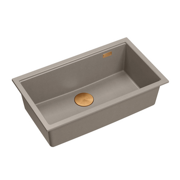 Zlewozmywak granitowy LOGAN 110 – jednokomorowy, wpuszczany, soft taupe/elementy miedziane, Quadron