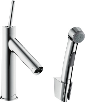 AX Starck Jednouchwytowa bateria umywalkowa 90 z główką Bidette i wężem 160 cm, komplet odpływowy Push-Open, Chrom