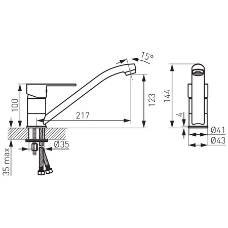 Wąż dopływowy do pralki, szary, przyłącz prosty-kątowy 200cm