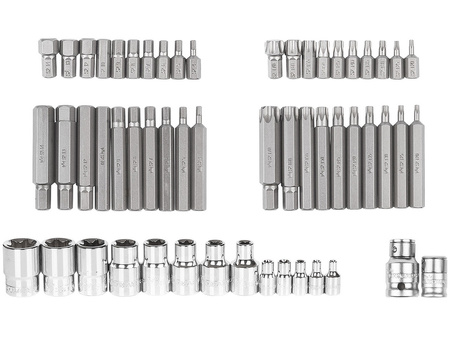 WKŁAD - ZESTAW BITÓW IMBUS H4-H14,TORX T20-T70 I NAS. TORX E4-E24,S2 55 ELEM. + TACKA C1101