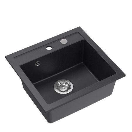 Zlewozmywak granitowy JOHNNY 110 – jednokomorowy, wpuszczany, black dotted/elementy stalowe, Quadron