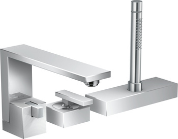 AX Edge 3-otworowa jednouchwytowa bateria na brzeg wanny, sBox, szlif diamentowy, Chrom