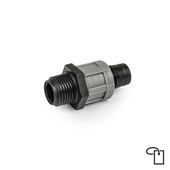 Łącznik do taśmy kroplującej, gwint zewnętrzny 1/2" - metka