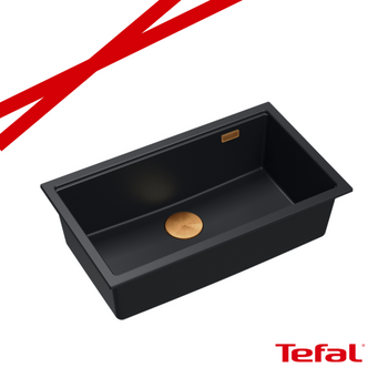 LOGAN 110 GraniteQ zlewozmywak pure carbon 76x45x23,5 cm 1-komorowy wpuszczany z syfonem manualnym miedziany + PATELNAI TEFAL WOK