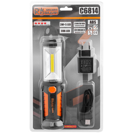 LAMPA AKU. 3W + 5 LED UCHYLNA MAGNETYCZNA PODSTAWA