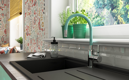 ZUMBA bateria zlewozmywakowa z elastyczną miętową wylewką, chrom