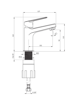Bateria umywalkowa stojąca chrom Jasmin BGJ 021M