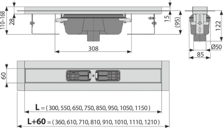 Odpływ podłogowy z obramowaniem do rusztu pełnego, odpływ pionowy