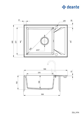 Zlewozmywak granitowy 1-komorowy z ociekaczem alabaster stal ZQJ A11A
