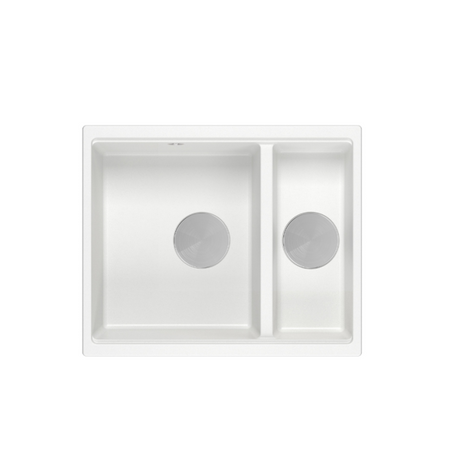 LOGAN 150 GraniteQ zlewozmywak snow white 56x46x22 cm 1,5-komorowy b/o podwieszany + syfon stal + PATELNIA INDUKCJA