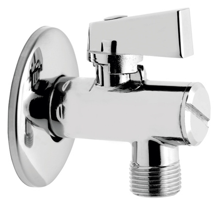 Zawór kulowy kątowy z rozetą i filtrem, z metalowym uchwytem 1-2" x 3-8"