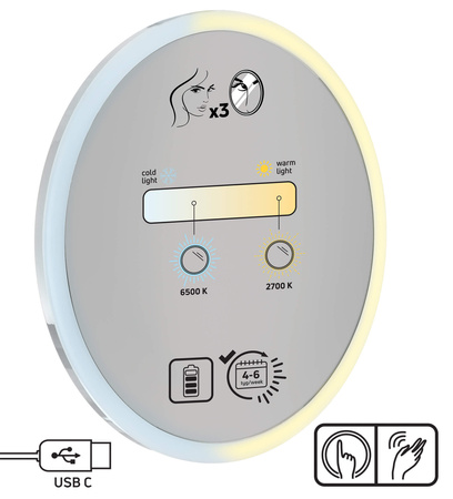 Lusterko kosmetyczne magnetyczne - podświetlenie LED chrom ADR 0821